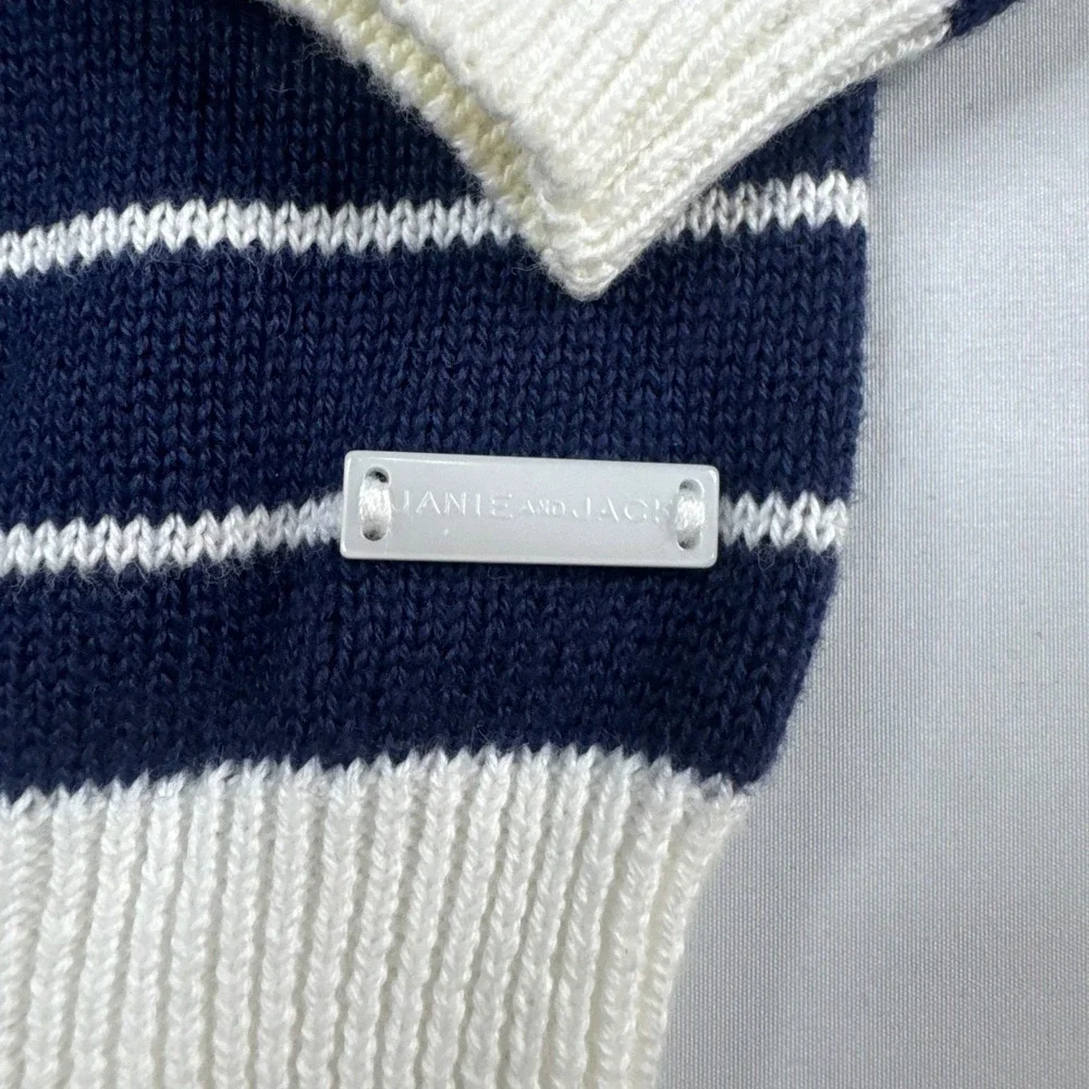 Janie and‎ Jack Sweater Kids 6-12 Months Navy Blue White Striped Button Nautical